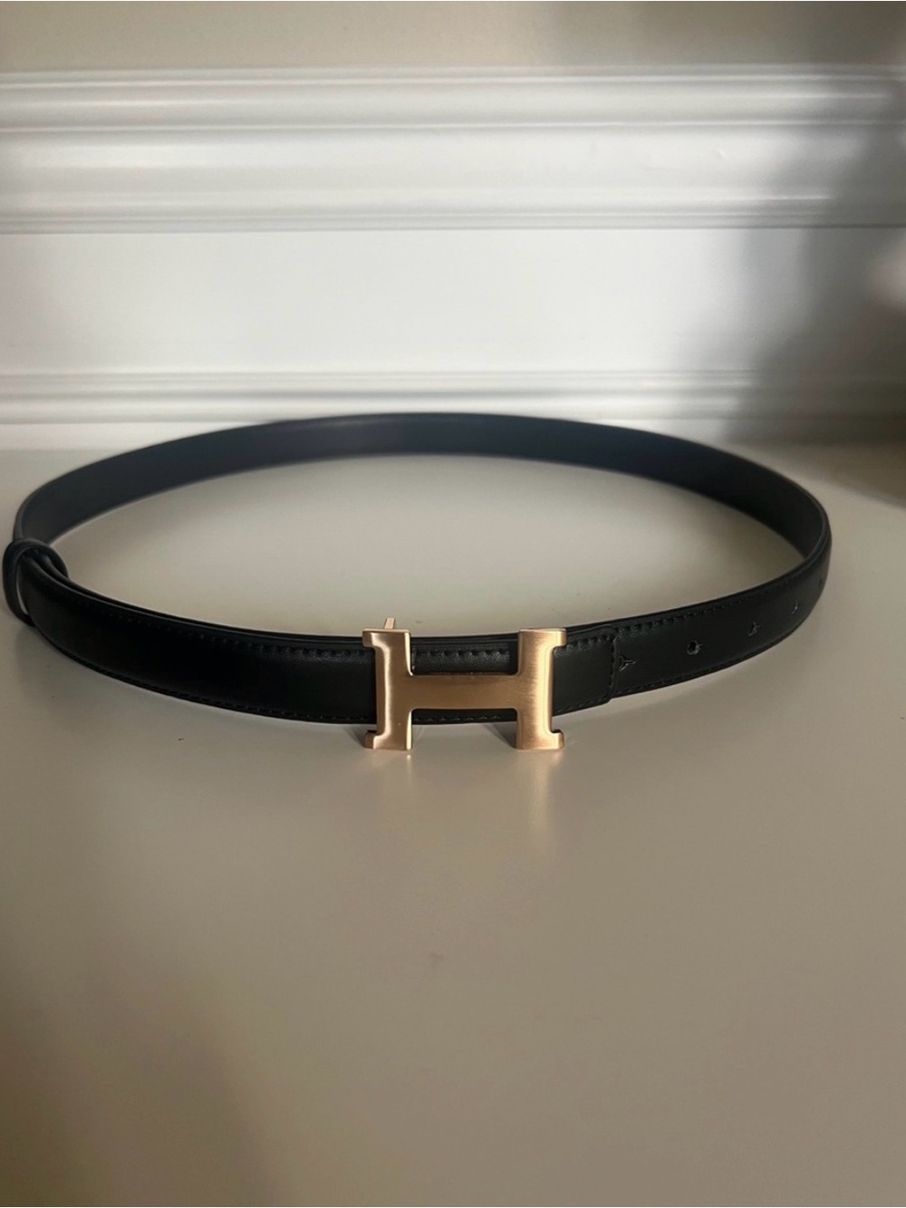 Hermes Black Leather Belt with Gold H Buckle